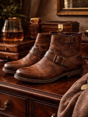 Frye Tyler Engineered Boots Size 8.5 Conjac Brown Leather EUC